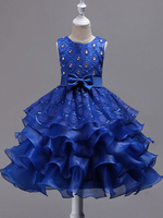 Blumenmädchen Kleid Dazzling Blue Sleeveless Bögen Tulle Pageant Kleider Kinder Ballkleid Partykleid
