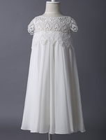 Blumenmädchen Kleider A-Linie- Abendkleider für Hochzeit knielang mit Rundkragen Hochzeit Chiffon Kurzarm kleid blumenmädchen und Reißverschluss