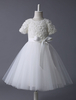 Blumenmädchen Kleider A-Linie- Abendkleider für Hochzeit knielang mit Rundkragen Hochzeit Tüll 1/2 Ärmel kleid blumenmädchen und Reißverschluss