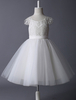 Blumenmädchen Kleider A-Linie- Abendkleider für Hochzeit knielang mit Rundkragen Hochzeit Tüll Kurzarm kleid blumenmädchen und Reißverschluss