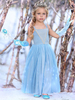 Blumenmädchen Kleider A-Linie- Babyblau Abendkleider für Hochzeit knöchellang viereckiger Ausschnitt gemischten Baumwollen ärmellos