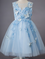 Blumenmädchen Kleider A-Linie- Babyblau Abendkleider für Hochzeit knielang mit Rundkragen Hochzeit Satingewebe ärmellos kleid blumenmädchen