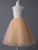Blumenmädchen Kleider A-Linie- Champagner Abendkleider für Hochzeit knöchellang Illusion Ausschnitt Tüll ärmellos kleid blumenmädchen
