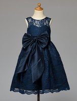 Blumenmädchen Kleider A-Linie- Dunkelmarineblau Abendkleider für Hochzeit knielang Herz-Ausschnitt Spitze ärmellos kleid blumenmädchen