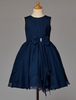 Blumenmädchen Kleider A-Linie- Dunkelmarineblau Abendkleider für Hochzeit knielang mit Rundkragen Chiffon ärmellos kleid blumenmädchen