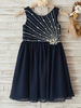 Blumenmädchen Kleider A-Linie- Dunkelmarineblau Abendkleider für Hochzeit knielang mit Rundkragen Chiffon ärmellos kleid blumenmädchen
