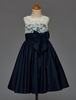 Blumenmädchen Kleider A-Linie- Dunkelmarineblau Abendkleider für Hochzeit knielang mit Rundkragen Spitze ärmellos kleid blumenmädchen