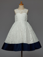 Blumenmädchen Kleider A-Linie- Elfenbeinfarbe Abendkleider für Hochzeit knielang Herz-Ausschnitt Spitze ärmellos kleid blumenmädchen