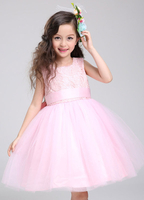 Blumenmädchen Kleider A-Linie- Elfenbeinfarbe Abendkleider für Hochzeit knielang mit Rundkragen Satingewebe ärmellos kleid blumenmädchen