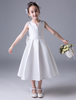Blumenmädchen Kleider A-Linie- Elfenbeinfarbe Abendkleider für Hochzeit wadenlang V-Ausschnitt Satingewebe ärmellos kleid blumenmädchen