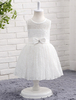 Blumenmädchen Kleider A-Linie- Elfenbeinweiß Abendkleider für Hochzeit knielang mit Rundkragen Hochzeit Spitze ärmellos kleid blumenmädchen