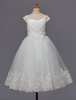 Blumenmädchen Kleider A-Linie- Elfenbeinweiß Abendkleider für Hochzeit wadenlang mit Rundkragen Satingewebe Kurzarm kleid blumenmädchen