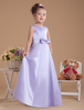 Blumenmädchen Kleider A-Linie- Fliederfarbe Abendkleider für Hochzeit Kleinkinder Festkleider wadenlang mit Rundkragen Hochzeit Satingewebe ärmellos
