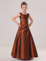 Blumenmädchen Kleider A-Linie- Glutrot Abendkleider für Hochzeit Kinder Ballkleider knöchellang viereckiger Ausschnitt Hochzeit Taft ärmellos