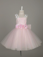 Blumenmädchen Kleider A-Linie- Hellrosa Abendkleider für Hochzeit knielang viereckiger Ausschnitt Satingewebe ärmellos kleid blumenmädchen