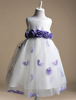 Blumenmädchen Kleider A-Linie- Lavendel Abendkleider für Hochzeit knielang mit Rundkragen Polyester ärmellos kleid blumenmädchen