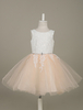 Blumenmädchen Kleider A-Linie- Peach Abendkleider für Hochzeit knielang mit Rundkragen Hochzeit Satingewebe ärmellos kleid blumenmädchen
