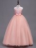 Blumenmädchen Kleider A-Linie- Rosa Abendkleider für Hochzeit bodenlang mit Rundkragen Hochzeit Tüll ärmellos kleid blumenmädchen und Reißverschluss