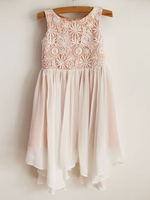 Blumenmädchen Kleider A-Linie- Rosa Abendkleider für Hochzeit knielang mit Rundkragen Hochzeit Chiffon ärmellos kleid blumenmädchen
