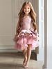 Blumenmädchen Kleider A-Linie- Rosa Abendkleider für Hochzeit knielang mit Rundkragen Hochzeit Tüll ärmellos kleid blumenmädchen und Reißverschluss
