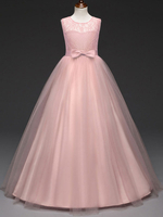 Blumenmädchen Kleider A-Linie- Rot Abendkleider für Hochzeit Mädchen Abendmode & Festliche Kleider knöchellang mit Rundkragen Hochzeit Tüll ärmellos