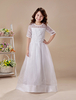 Blumenmädchen Kleider A-Linie- Weiß Abendkleider für Hochzeit bodenlang mit Rundkragen Hochzeit Organza 1/2 Ärmel kleid blumenmädchen