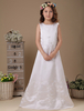Blumenmädchen Kleider A-Linie- Weiß Abendkleider für Hochzeit bodenlang mit Rundkragen Hochzeit Satingewebe ärmellos kleid blumenmädchen