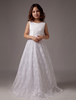 Blumenmädchen Kleider A-Linie- Weiß Abendkleider für Hochzeit bodenlang mit Rundkragen Hochzeit Satingewebe ärmellos kleid blumenmädchen