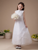 Blumenmädchen Kleider A-Linie- Weiß Abendkleider für Hochzeit knöchellang mit Bateau-Kragen Hochzeit Organza ärmellos kleid blumenmädchen