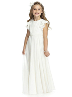 Blumenmädchen Kleider A-Linie- Weiß Abendkleider für Hochzeit knöchellang mit Rundkragen Hochzeit Chiffon Kurzarm kleid blumenmädchen