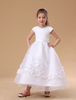 Blumenmädchen Kleider A-Linie- Weiß Abendkleider für Hochzeit knöchellang mit Rundkragen Hochzeit Satingewebe Kurzarm kleid blumenmädchen