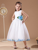 Blumenmädchen Kleider A-Linie- Weiß Abendkleider für Hochzeit wadenlang mit Rundkragen Hochzeit Organza ärmellos kleid blumenmädchen