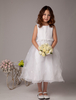 Blumenmädchen Kleider A-Linie- Weiß Abendkleider für Hochzeit wadenlang mit Rundkragen Hochzeit Satingewebe ärmellos kleid blumenmädchen