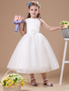 Blumenmädchen Kleider A-Linie- Weiß Abendkleider für Hochzeit wadenlang mit Rundkragen Hochzeit Satingewebe ärmellos kleid blumenmädchen