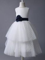 Blumenmädchen Kleider Abendkleider für Hochzeit Polyester ärmellos A-Linie- Hochzeit mit Rundkragen kleid blumenmädchen knöchellang