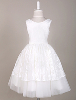 Blumenmädchen Kleider Abendkleider für Hochzeit Spitze Mädchenbekleidung ärmellos Prinzessin Hochzeit mit Rundkragen kleid blumenmädchen knielang