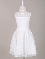 Blumenmädchen Kleider Abendkleider für Hochzeit Tüll Mädchenbekleidung ärmellos A-Linie- Hochzeit mit Rundkragen kleid blumenmädchen knielang