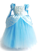 Blumenmädchen Kleider Babyblau Abendkleider für Hochzeit Polyester Kurzarm A-Linie- Hochzeit mit Rundkragen kleid blumenmädchen knöchellang