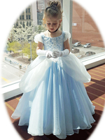 Blumenmädchen Kleider Babyblau Abendkleider für Hochzeit Satingewebe Kurzarm Prinzessin Hochzeit mit Rundkragen kleid blumenmädchen knöchellang