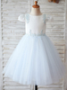 Blumenmädchen Kleider Babyblau Abendkleider für Hochzeit Satingewebe Kurzarm Prinzessin Hochzeit mit Rundkragen kleid blumenmädchen knielang