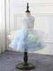 Blumenmädchen Kleider Babyblau Abendkleider für Hochzeit Tüll ärmellos Prom- Hochzeit mit Rundkragen kleid blumenmädchen knielang und Schnürung