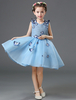 Blumenmädchen Kleider Blau Abendkleider für Hochzeit Netz Günstige Blumenmädchenkleider ärmellos A-Linie- Hochzeit mit Rundkragen kleid blumenmädchen