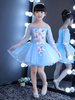 Blumenmädchen Kleider Blau Abendkleider für Hochzeit Tüll 3/4 Ärmel Prinzessin Hochzeit mit Bateau-Kragen kleid blumenmädchen Mini-Kleid