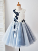 Blumenmädchen Kleider Blau Abendkleider für Hochzeit Tüll ärmellos Prinzessin Hochzeit mit Rundkragen kleid blumenmädchen knielang und Reißverschluss