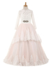 Blumenmädchen Kleider Blushrosa Abendkleider für Hochzeit Satingewebe Langarm Prinzessin Hochzeit mit Rundkragen kleid blumenmädchen bodenlang