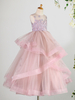 Blumenmädchen Kleider Blushrosa Abendkleider für Hochzeit Tüll ärmellos Prinzessin Hochzeit mit Rundkragen kleid blumenmädchen bodenlang