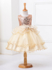 Blumenmädchen Kleider Champagner Abendkleider für Hochzeit gemischten Baumwollen ärmellos Prinzessin Hochzeit mit Rundkragen knielang