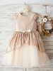 Blumenmädchen Kleider Champagner Abendkleider für Hochzeit mit Pailletten bestickt Kurzarm Prinzessin und Rundkragen knielang