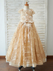 Blumenmädchen Kleider Champagner Abendkleider für Hochzeit mit Pailletten bestickt Kurzarm Prom- Hochzeit Herz-Ausschnitt bodenlang