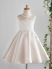 Blumenmädchen Kleider Champagner Abendkleider für Hochzeit Satingewebe ärmellos Prinzessin Hochzeit mit Rundkragen kleid blumenmädchen knielang